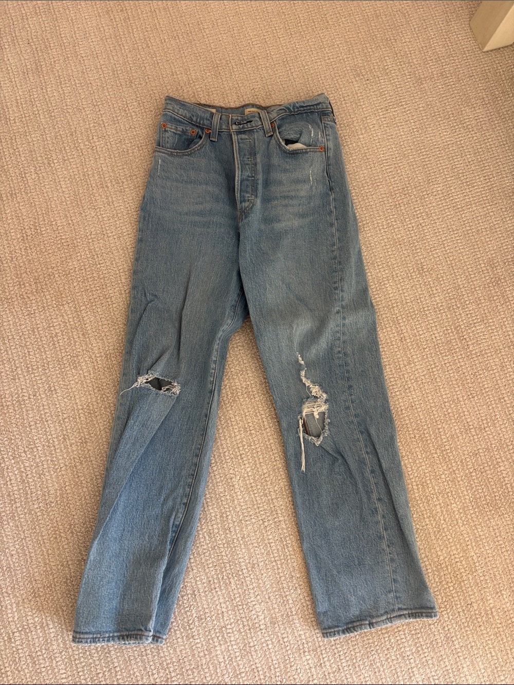 Levi's Distressed Ribcage Straight Ankle Light Blue Denim Jeans